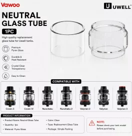 1pc Neutral Glass Tube for Uwell Crown 3 ,Crown IV,Nunchaku,Nunchaku 2,Valyrian 2,Valyrian,Valyrian 3