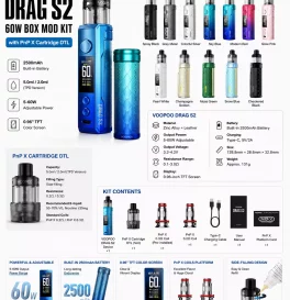 Voopoo Drag S2 60W Box Mod Kit with PnP X Cartridge DTL / MTL 2500mAh 5ml