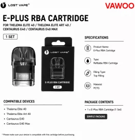 Lost Vape E-Plus RBA Cartridge for Thelema Elite 40 / Thelema Elite Art 40 / Centaurus E40 / Centaurus E40 Max