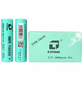 2pcs Listman IMR 18650 2800mAh 30A Flat Top Li-ion Rechargeable Battery