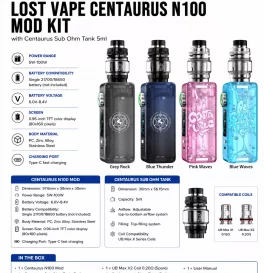 Lost Vape Centaurus N100 Mod Kit with Centaurus Sub Ohm Tank 5ml