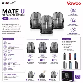 RXELF Mate U Top Filling Pod Cartridge for Lost Vape Ursa Nano Series ,Ursa Cap / Cap Pro, Ursa Baby Series, Ursa Pro /Ursa S/Ursa Pocket, Epoch/Epoch Pro,Galaxy T360/S360 Kit 3ml (3pcs/pack)