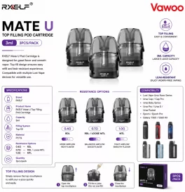 RXELF Mate U Top Filling Pod Cartridge for Lost Vape Ursa Nano Series ,Ursa Cap / Cap Pro, Ursa Baby Series, Ursa Pro /Ursa S/Ursa Pocket, Epoch/Epoch Pro,Galaxy T360/S360 Kit 3ml (3pcs/pack)