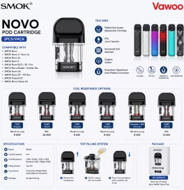 SMOK Novo Pod Cartridge for SMOK Novo, Novo 2, Novo 2s, Novo 2X, Novo 3, Novo ECO/SE/Pro, Novo Master/Master Box,Novo Go, Novo GT /GT Box, Propod GT,Novo Classy Kit 3ml/2ml (3pcs/pack)