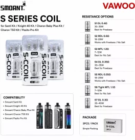 Smoant S Series Coil for Santi Kit / Knight 40 Kit / Charon Baby Plus Kit / Charon T50 Kit / Pasito Pro Kit (3pcs/Pack)