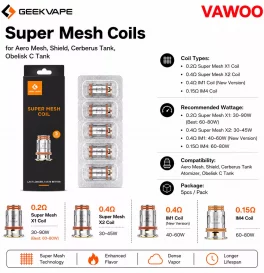 Geekvape Super Mesh Coils for Aero Mesh, Shield, Cerberus Tank, Obelisk C Tank (5pcs/Pack)
