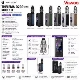 Lost Vape Thelema Q200 Pro Mod Kit 200W with Centaurus Sub Ohm V2 Tank 5ml