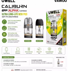 Uwell Caliburn GPP Alpha Cartridge for Caliburn G5/G5 Koko/G5 Lite /G5 Lite SE/G5 Lite Koko, Caliburn G4/G4 Mini/G4 Pro/G4 Pro Koko, Caliburn G3/GK3/GK3 ECO/GK3 TENET/G3 Lite/G3 Lite KoKo/G3 Pro/G3 Pro KoKo Kit 3ml