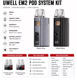 Uwell EM2 Pod System Kit 1200mAh 40W 4.5ml