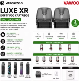 Vaporesso LUXE XR Empty Pod Cartridge for LUXE X / LUXE XR Max / LUXE X PRO / LUXE X2 / LUXE XR Max 2 Kit 5ml (2pcs/pack)