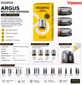 Voopoo ARGUS Multi-Ohm Cartridge for Argus/Argus Se, Argus P1/P1s/P2/P3, Argus G/G2/G2 Mini/G3/G3 Mini/G4/G4 Mini Pod, Argus Z/Z2, Argus A/ARGUS Klyc, ARGUS Matrix Kit 3.5ml (3pcs/pack)