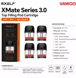RXELF XMate Series 3.0 Top Filling Pod Cartridge for RXELF XMate C Kit / XROS Series Kits 2ml / 3ml (4pcs/pack)