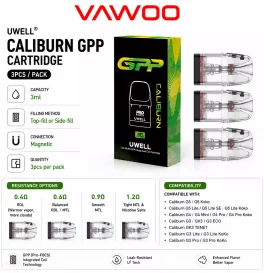 Uwell Upgraded Caliburn GPP Cartridge for Caliburn G5/G5 Koko/ G5 Lite/G5 Lite SE/G5 Lite Koko, Caliburn G4/G4 Mini/G4 Pro/G4 Pro Koko, Caliburn G3/GK3/G3 ECO/GK3 TENET/G3 Lite/G3 Lite KoKo/G3 Pro/G3 Pro KoKo Kit 3ml (3pcs/pack)