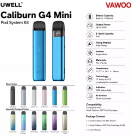 Uwell Caliburn G4 Mini Pod System Kit 1100mAh 3ml (Max 35W)