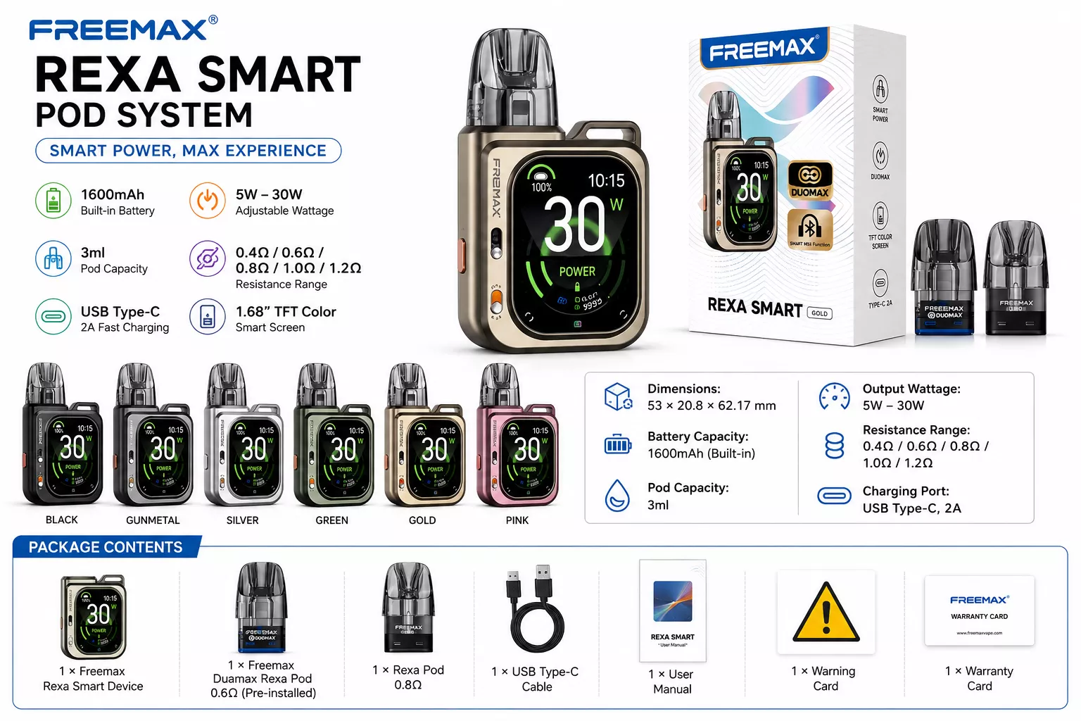 Freemax Rexa Smart Pod System 1600mAh 3ml