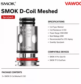 Smok D-Coil Series Replacement Coil for X-PRIV Solo Kit,TF-D Tank,SUPA Kit,SUPA PRO Kit(5pcs/pack)