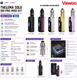 Lost Vape Thelema Solo 100 Pro Mod Kit with Centaurus Sub Ohm V2 Tank 5ml