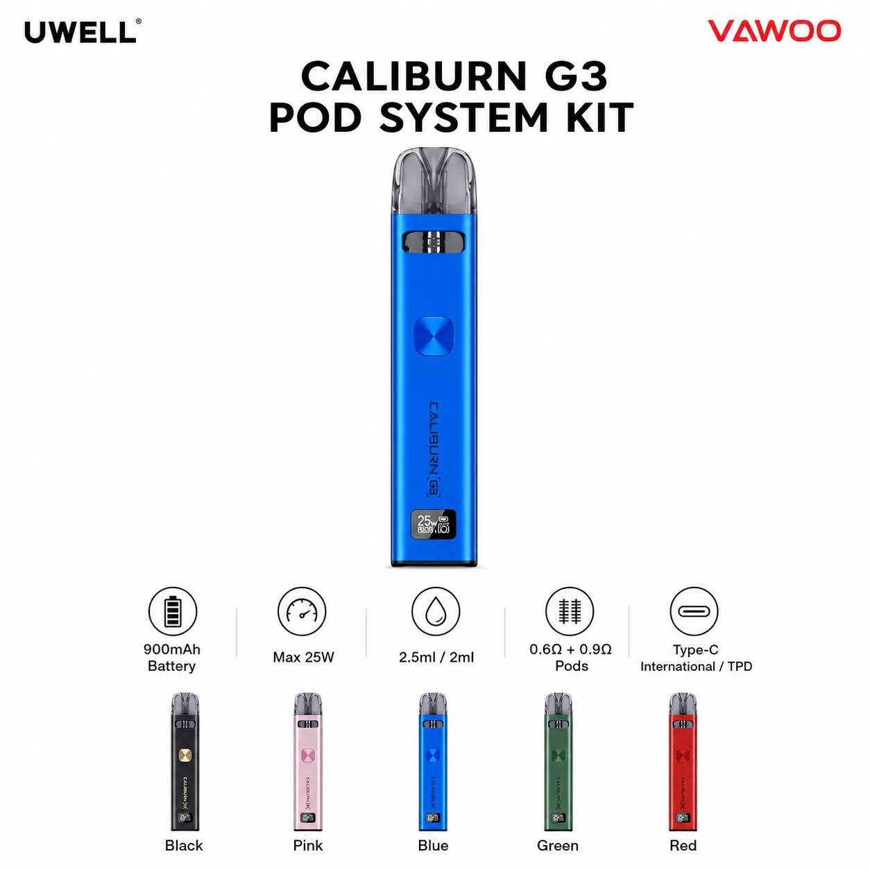 Uwell Caliburn G3 Pod System Kit 900mAh 2.5ml / 2ml