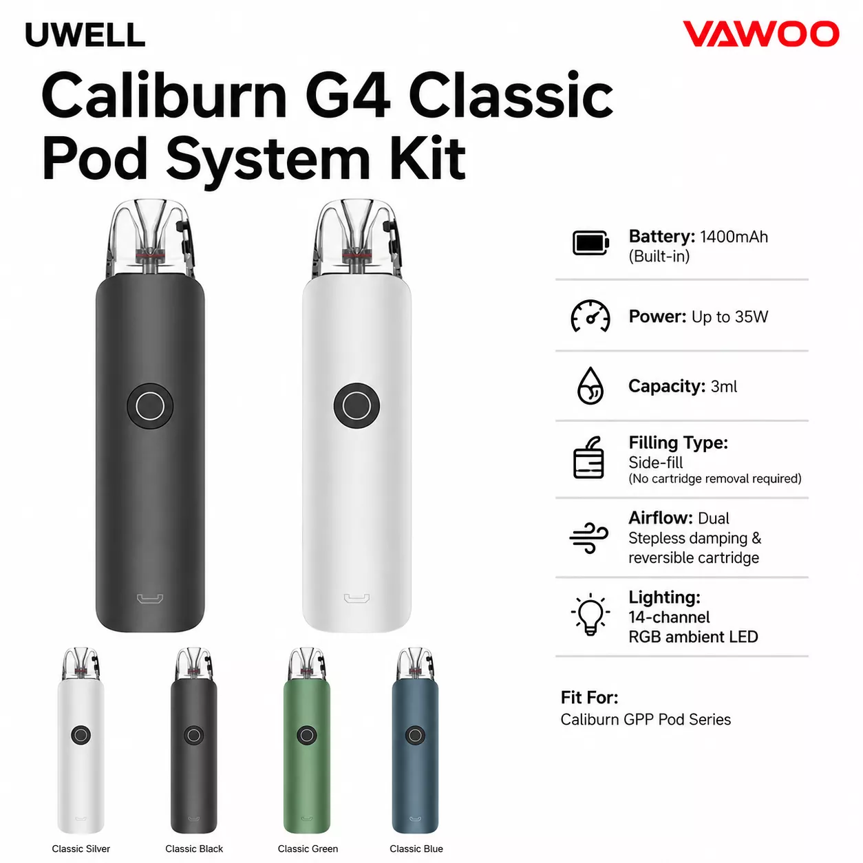 Uwell Caliburn G4 Classic Pod System Kit 1400mAh 3ml (Max 35W)