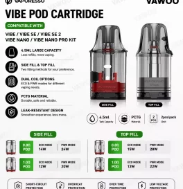 Vaporesso Vibe Pod Cartridge for Vibe/Vibe SE/Vibe SE 2/Vibe Nano/Vibe Nano Pro Kit 4.5ml (2pcs/pack)