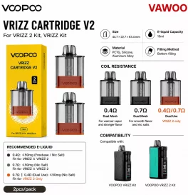 VOOPOO Vrizz Cartridge V2 for Vrizz 2 Kit, Vrizz Kit 15ml(2pcs/pack)