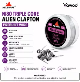 Hellvape Ni80 Triple Core Alien Clapton Prebuilt Wire 28Ga*3+34Ga (0.3ohm) (10Pcs/Pack)