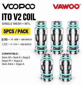 Voopoo ITO V2 Coil for Doric 20, Doric E, Drag Q , Argus P1, Argus G, DORIC Astra,Argus A Kit (5pcs/pack)