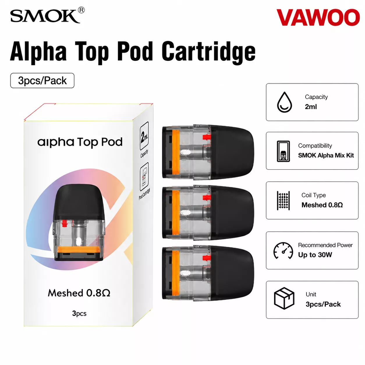 SMOK Alpha Top Pod Cartridge 2ml (3pcs/Pack)