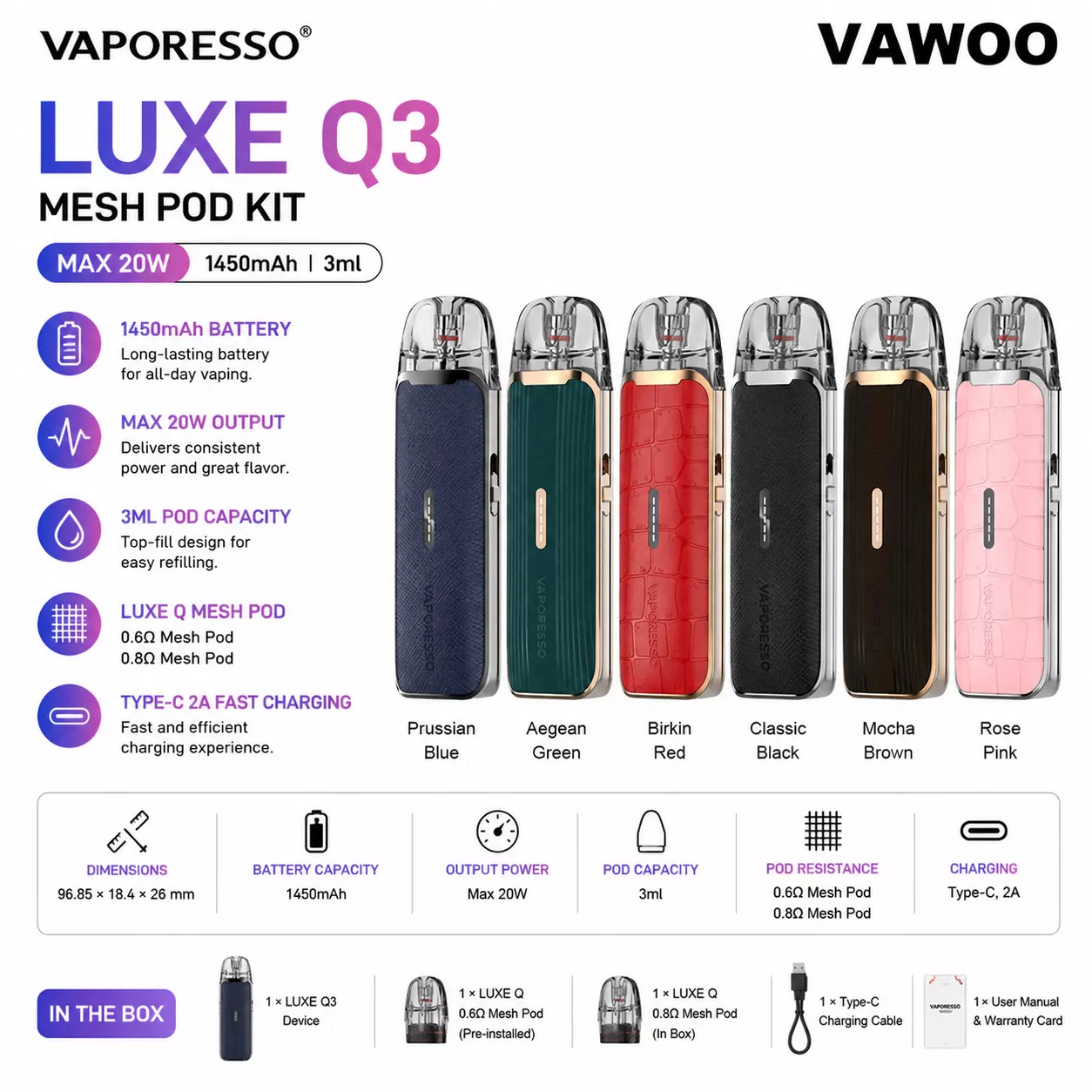 Vaporesso Luxe Q3 Pod System Kit 1450mAh 3ml (Max 20W)