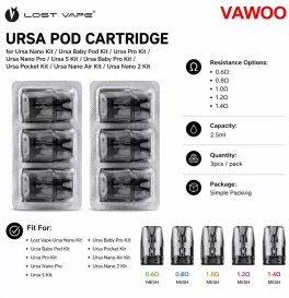 Lost Vape Ursa Pod Cartridge for Ursa Nano Kit / Ursa Baby Pod Kit / Ursa Pro Kit / Ursa Nano Pro / Ursa S Kit / Ursa Baby Pro Kit / Ursa Pocket Kit / Ursa Nano Air kit / Ursa Nano 2 kit  2.5ml (3pcs/pack)
